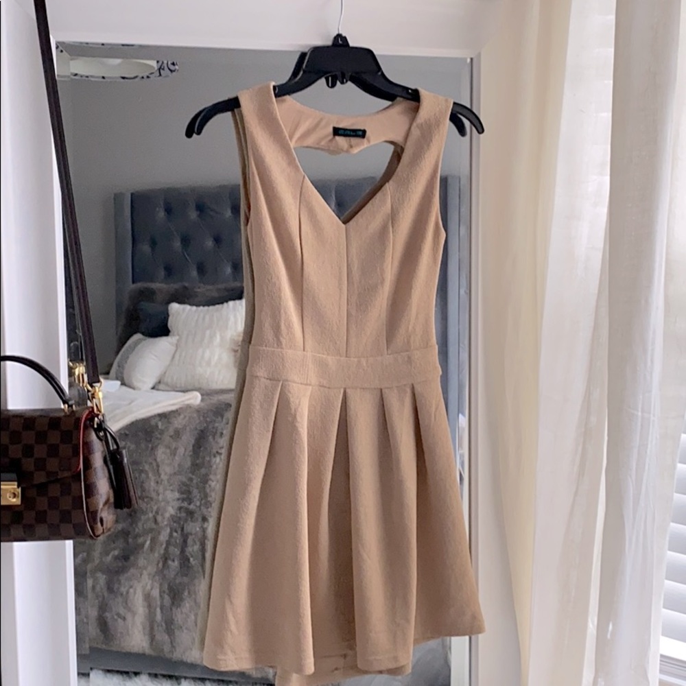 Tan cutout pleated dress